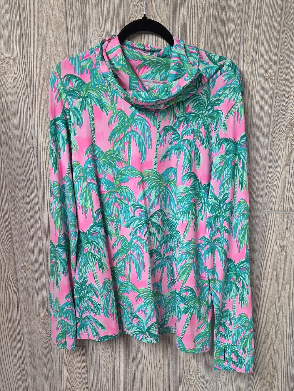 Lilly Pulitzer Lilshield Palm Tree UPF 50+ Cowlneck Top in Suite Views Womens XL